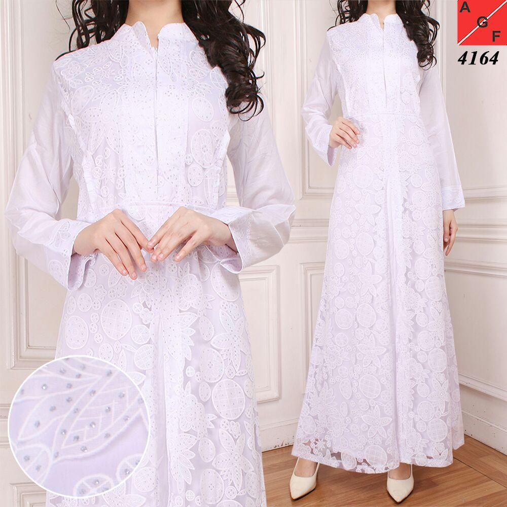 Gamis Brokat Brukat Putih Bersih glitter untuk lebaran haji umrah XL