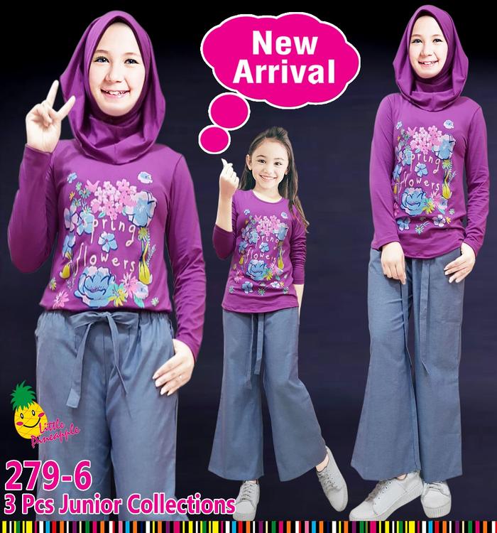 New (7-12T) Baju Muslim Anak Perempuan Little Pineapple Spring Ungu Kulot