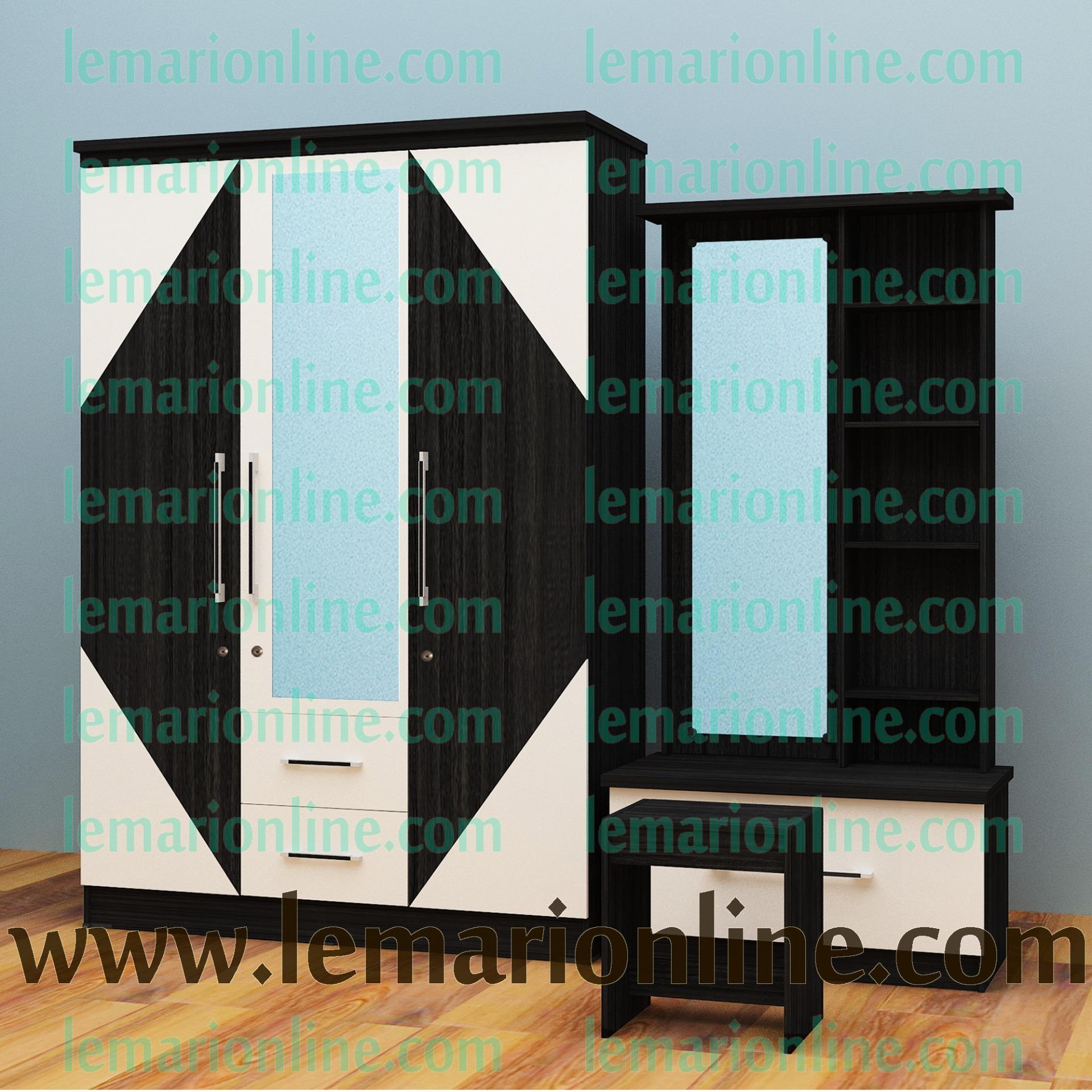Lemari Pakaian 3 Pintu Cermin & Meja Rias (Paket Gloss)