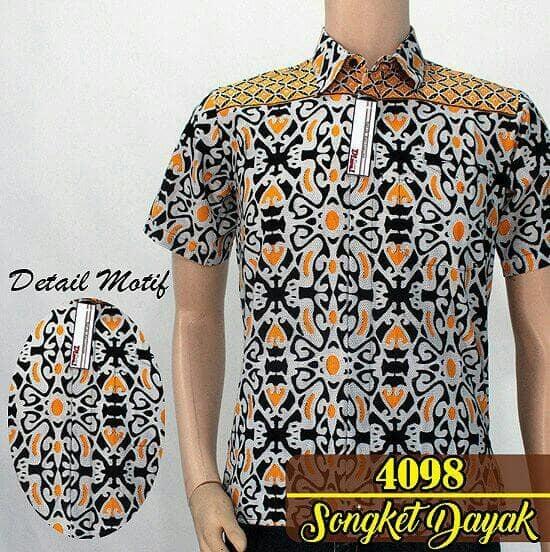 Kemeja Batik Pria Modern.Songket Dayak Kuning