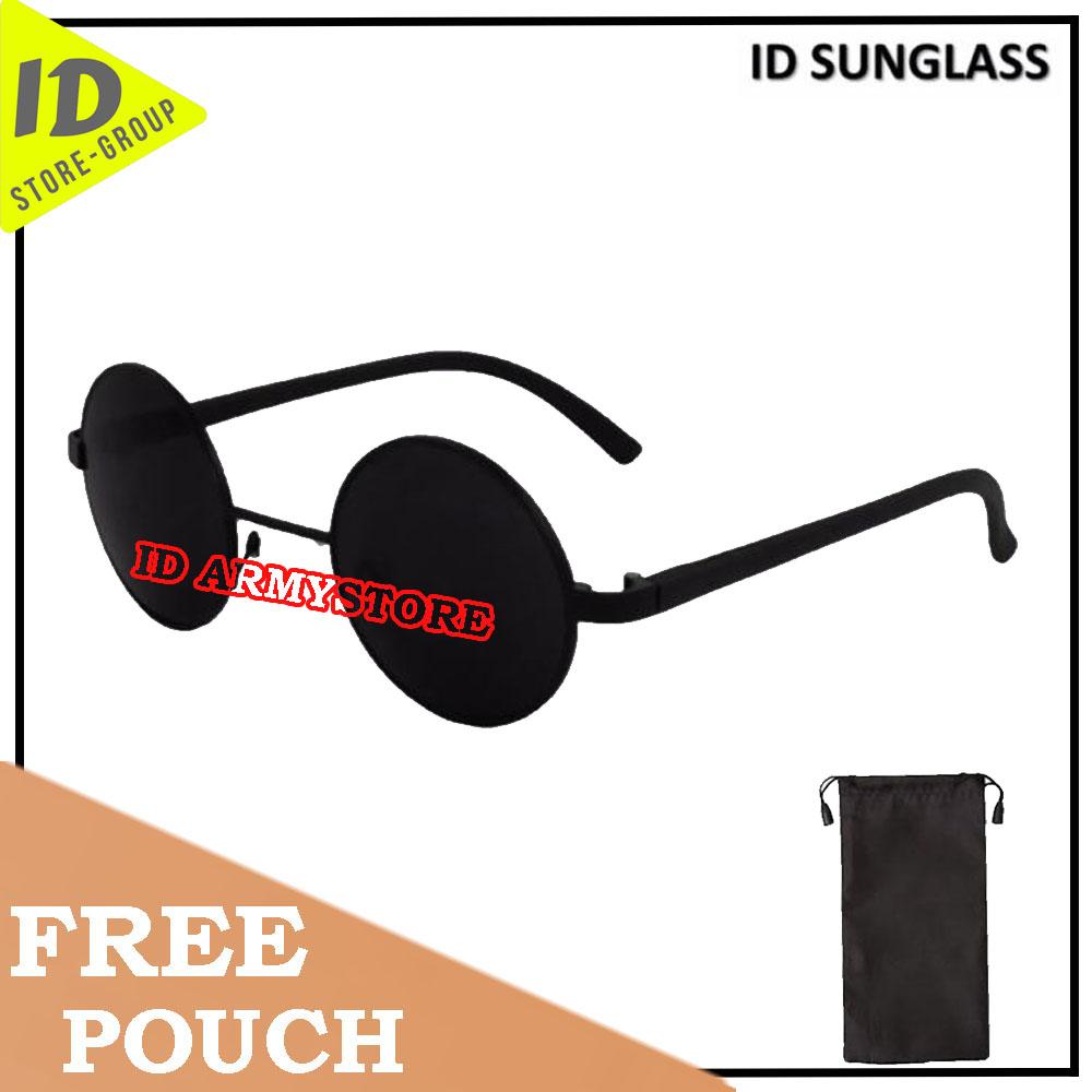 ID Sunglass - Bulat Round Pria Wanita Frame - Hitam Lensa - Hitam SUN 1001-01