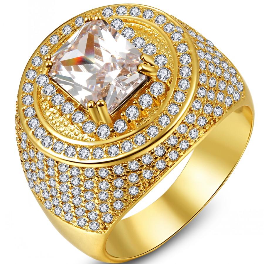 AAA Fashion Populer Pria Pria 18 K Emas Diisi Pertunangan Shinng Cincin dengan 260 Pcs Putih Kecil Zircon Batu Di Sekitar Ukuran 8-15-Intl