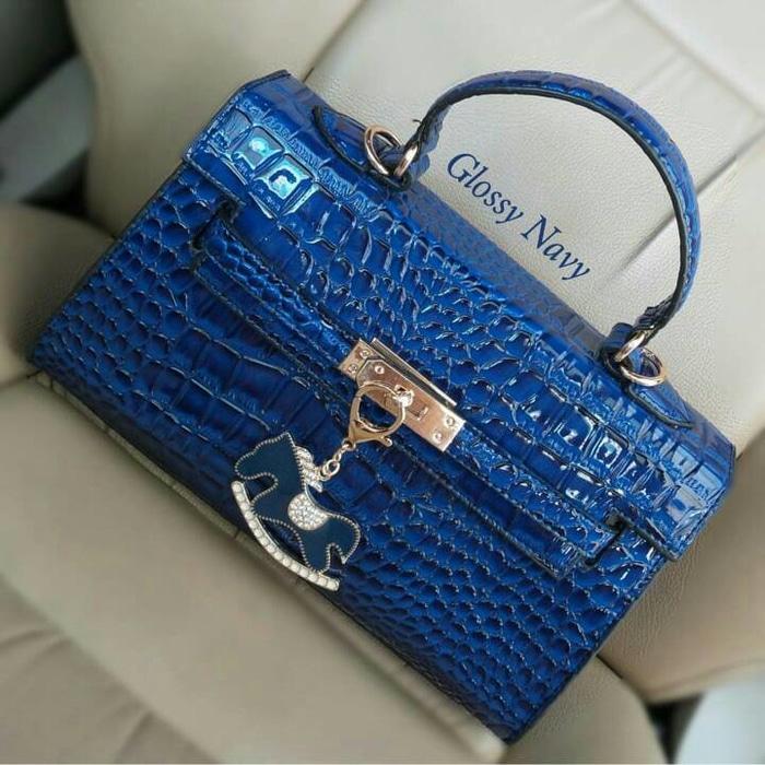 HERMES CROCO GLOSSY NAVY