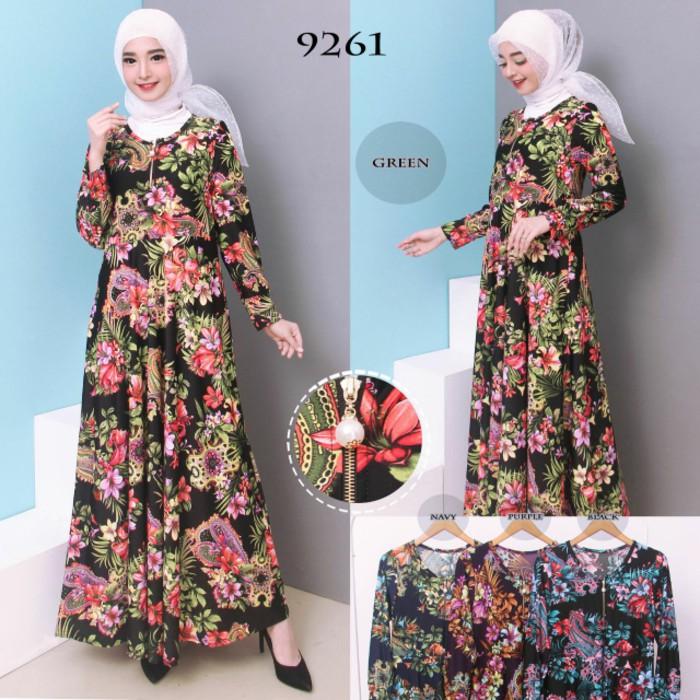 PROMO GAMIS TERMURAH! Baju Gamis Wanita Gamis Busui Sleting Depan Bahan Jersey Korea 9261 NAVY