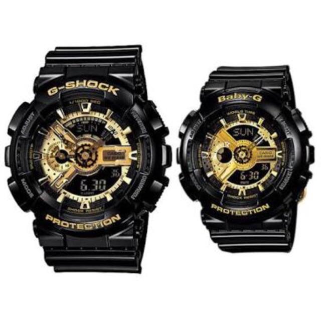 JAM TANGAN COUPLE GSHOCK Ga110 BabyG *GK009* HITAM LIST GOLD BABY G SHOCK JAM TANGAN MURAH