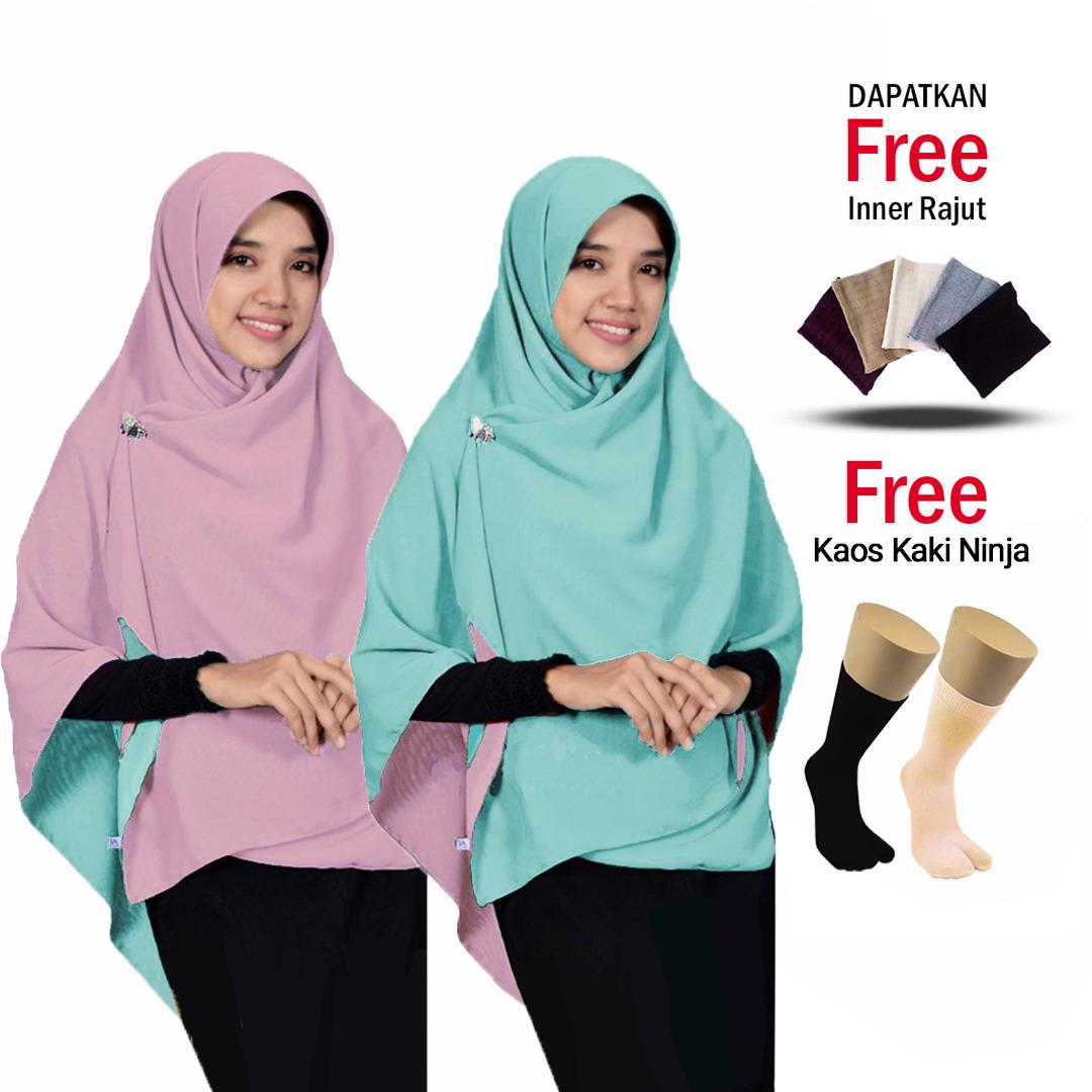 Zannah Hijab Paling Murah Jilbab Segi Empat Bolak Balik Jumbo Khimar Segi4 Syari Kerudung Dua Warna Persegi 2in1 Fashion Muslim Wanita Muslimah Terbaru Modern Model Sekarang Paling Laris Best Seller Harga Grosir - Free Inner + Kaos Kaki Wudhu