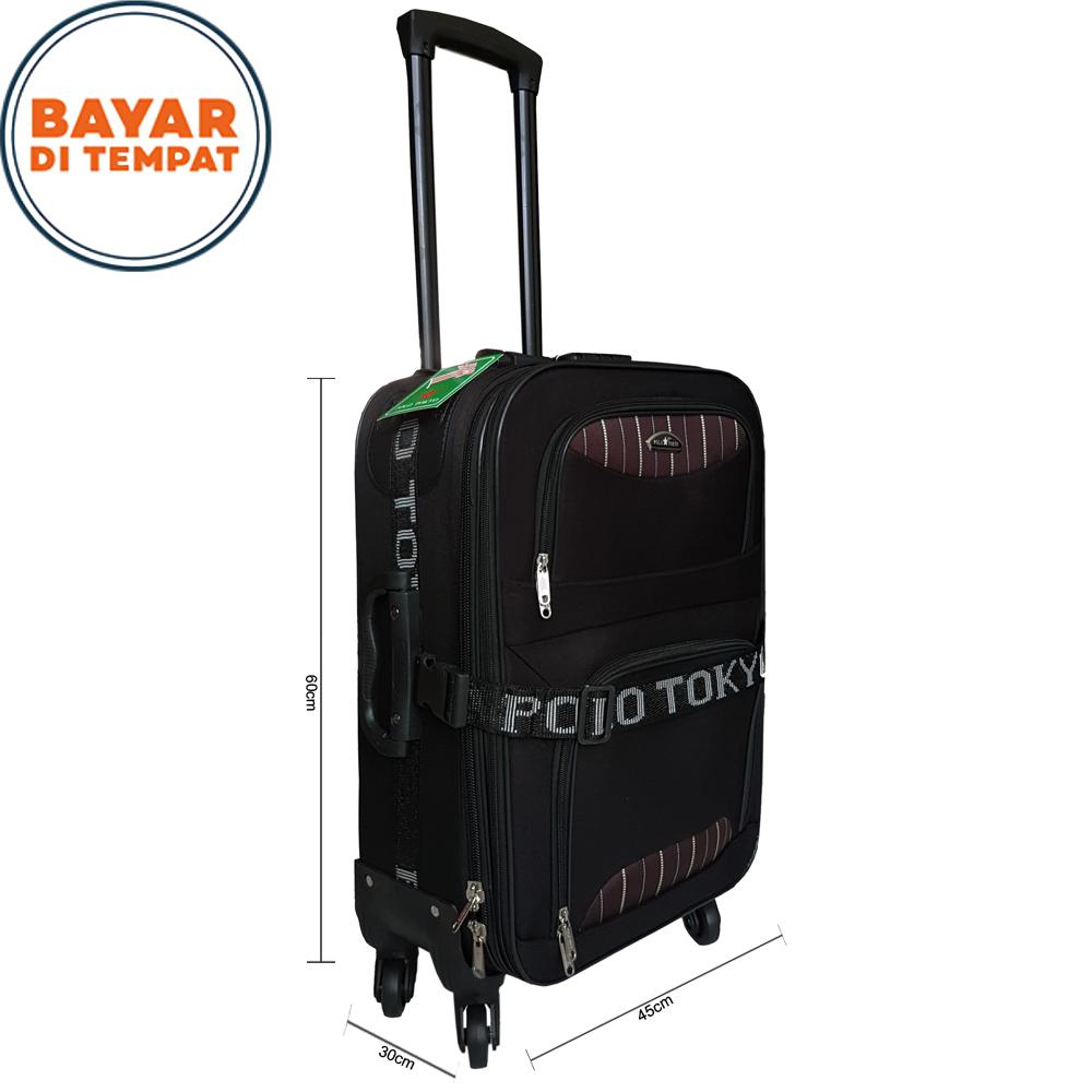 Polo Tokyo Koper Bahan Koper Murah Koper Kain Koper Baju Koper Travel Koper Polo Size 24 Inchi 2219-24 Koper Roda 4 Rotasi 360 Derajat Expandable Original Import- Black