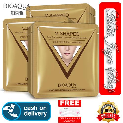 HOKI COD - Bioaqua V SHAPED Mask - Masker Wajah Pembentuk Wajah V Facial Mask Slim Uplift Shaping - masker hanasui gold + Gratis Cetak Alis Cantik - Premium