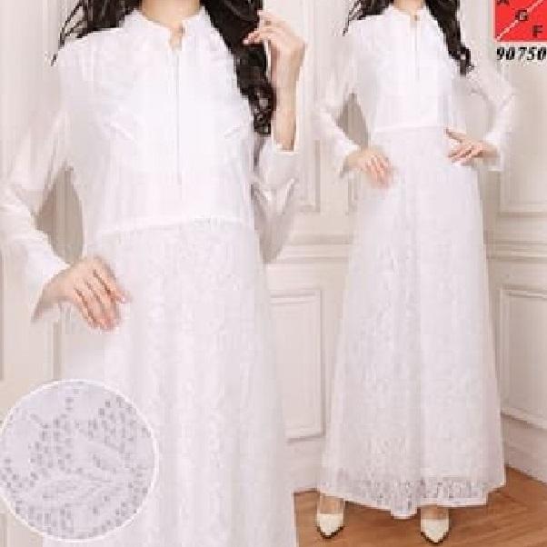 Baju Muslim Wanita / Baju Gamis Putih Silk Sutra #8052 STD
