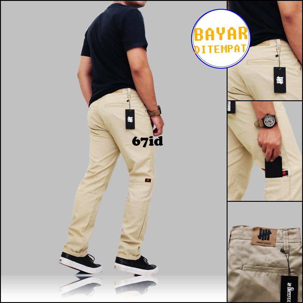 Celana chino cream Pria casual premium 'POCKET