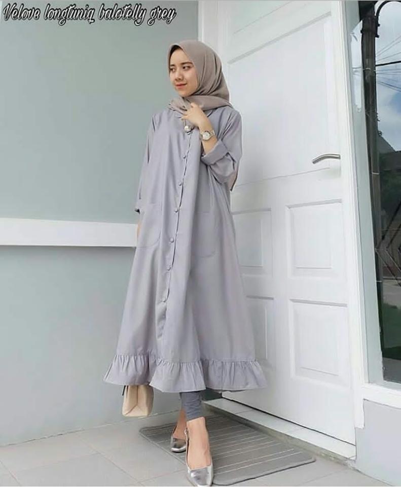 Ria_Store SY176 Velove Long Tunic Grey // Busana Muslim Wanita SY176 Velove Long Tunic Grey // Maxi Dress / Dress Maxi Tunik / Maxi Muslim / Dress Muslim / Busana Muslim / Baju Muslim / Hijab Fashion / Hijab Style - Hight Quality
