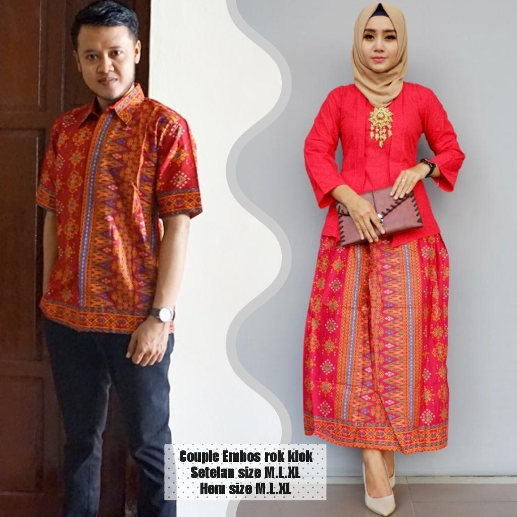 baju couple sarimbit batik terbaru bahan katun warna merah BSG619