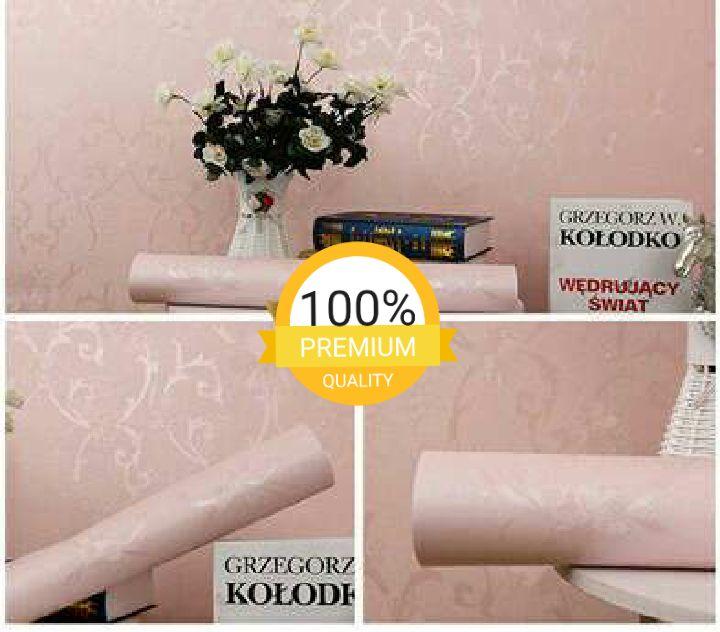 Wallpaper dinding murah ruang tamu rumah kamar tidur pink peach polos berserat batik silver terbagus termurah terlaris elegan minimalis cantik indah