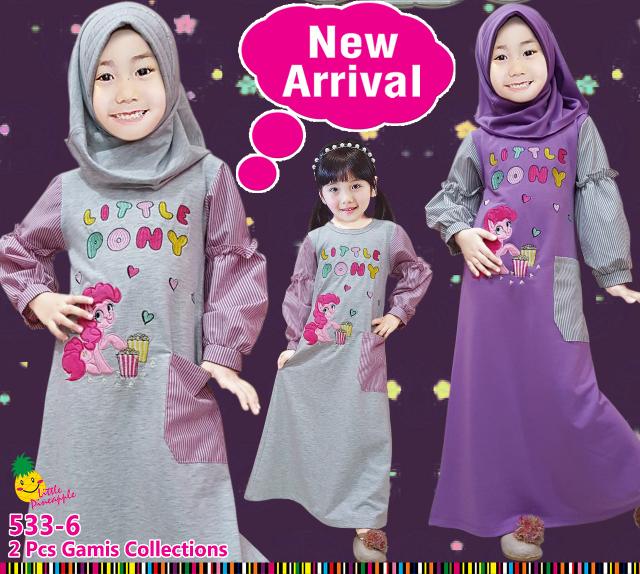 Baju Muslim Gamis Kaos Anak Perempuan Little Pineapple LP Pony Garis