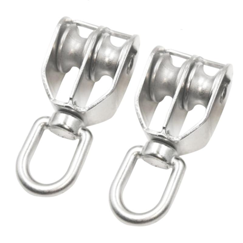2 PCS Stainless Steel M20 20mm Single Pulley Block Roller Loading 75kg (Silver)