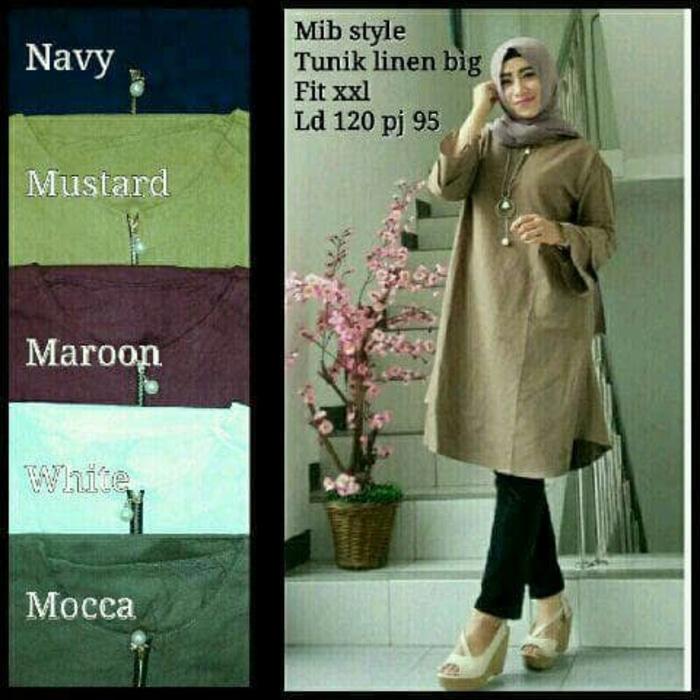 Baju Jumbo Wanita/ Atasan Muslimah Big Size/ Tunik Linen Jumbo XXL