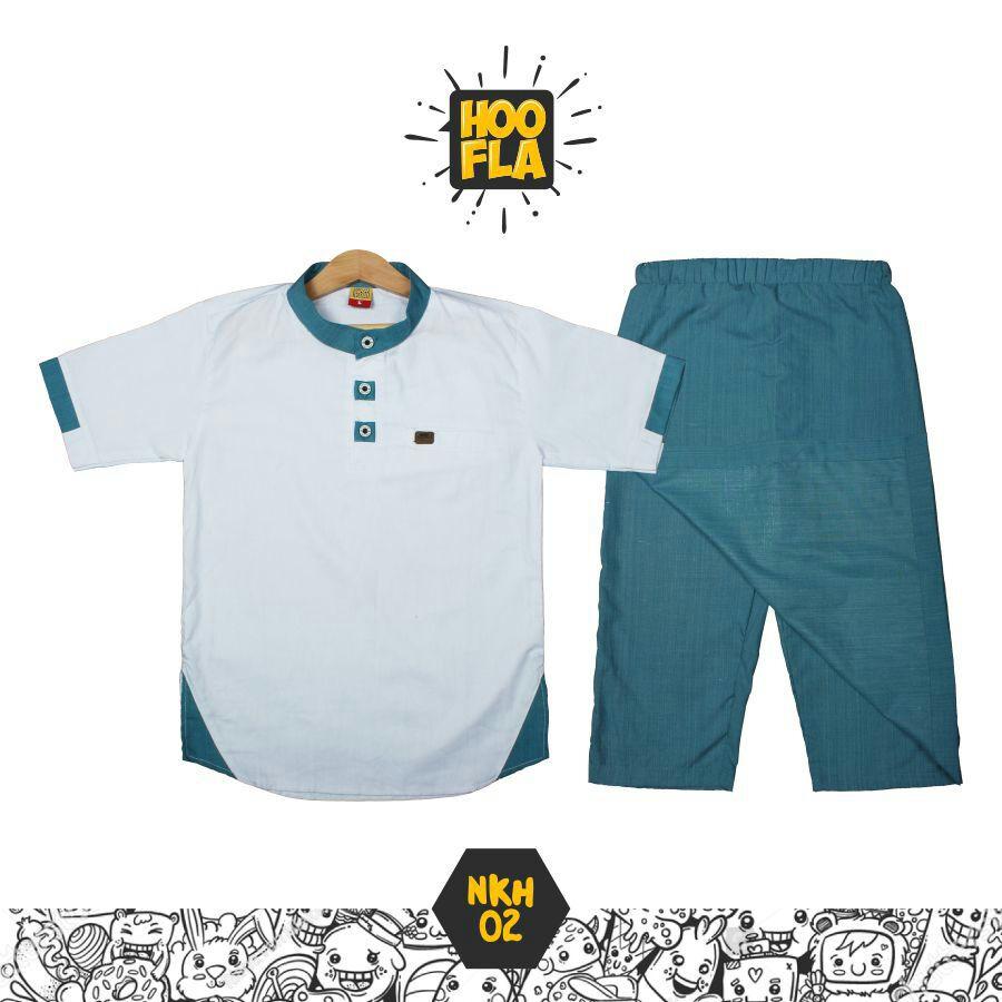 Hoofla Setelan Koko Sarung Celana Baju Anak Lucu Warna Putih