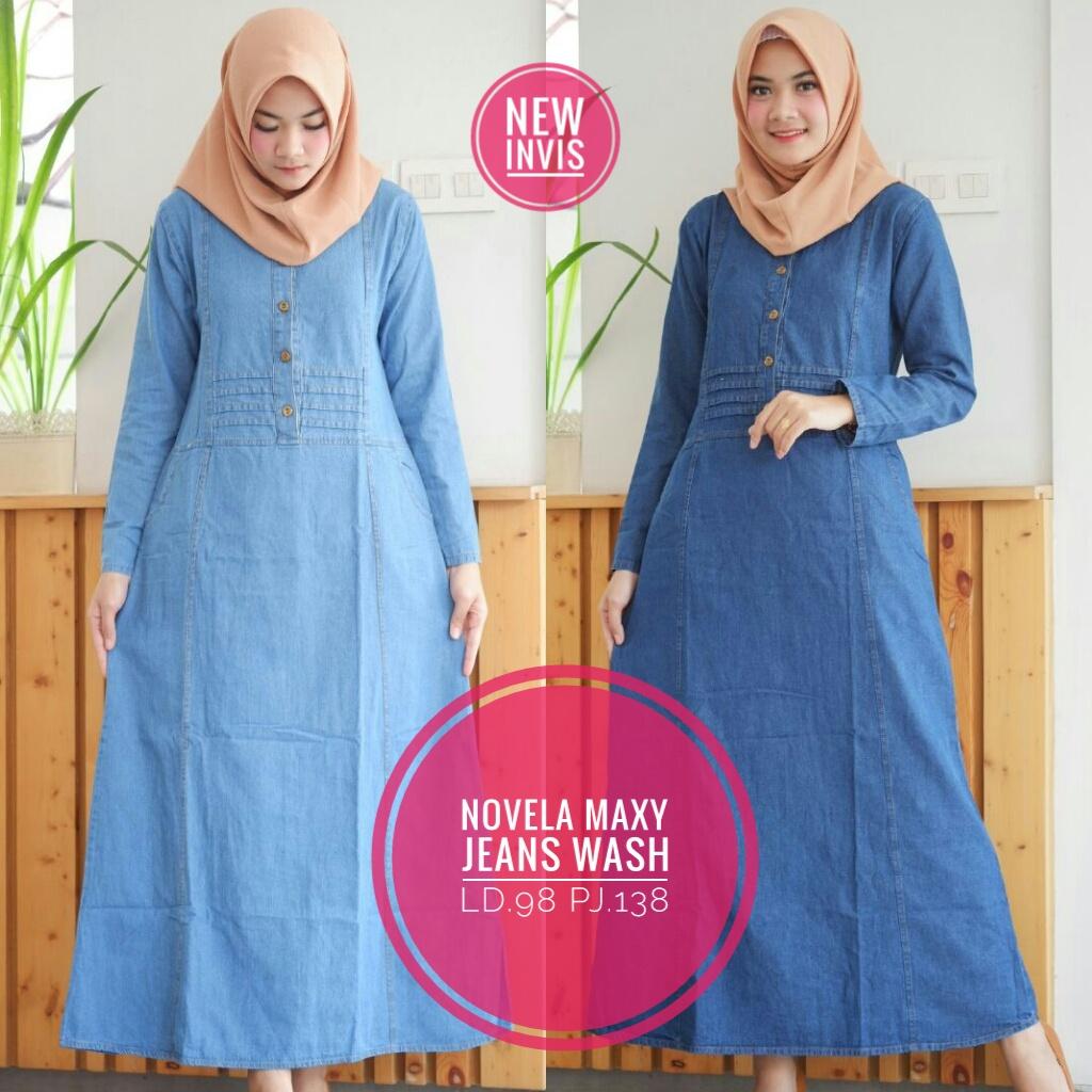 Gamis Novela - Maxy Dress - Gamis Jeans Wash - Gamis Model Terbaru