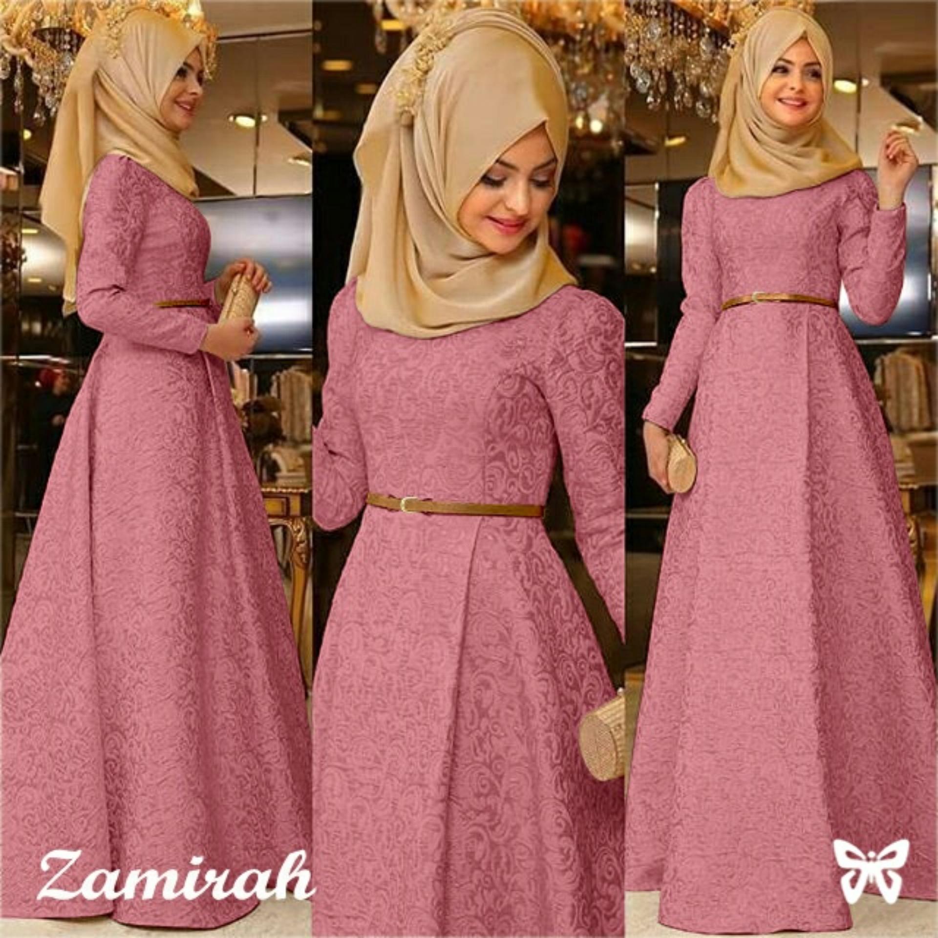 Baju Wanita Shop Dress Gamis Muslim Mirah / Hijab Muslim / Muslim Syari Hijab Syar'i / Busana Muslimah / Kebaya Modern Lebaran (Mirahza) SS - Dusty Pink / Gaun Pesta Lengan panjang 2018