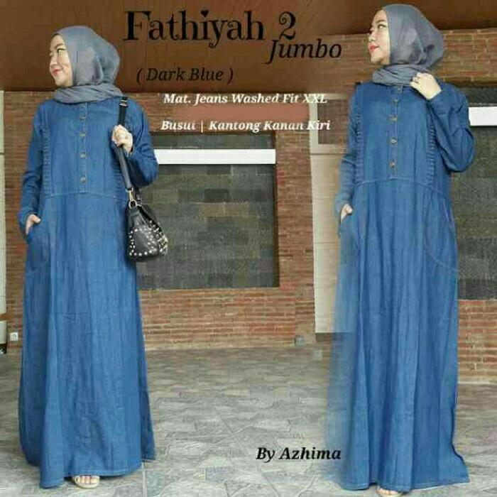 Fatiyah 2 Jumbo - gamis bahan jeans washed