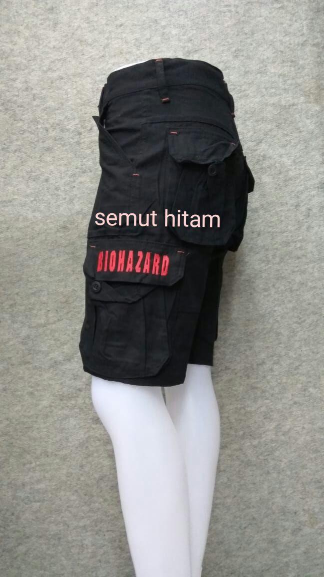 Celana Pendek Cargo Pria / Celana Pendek Kempol Hitam Prapatan Rebel