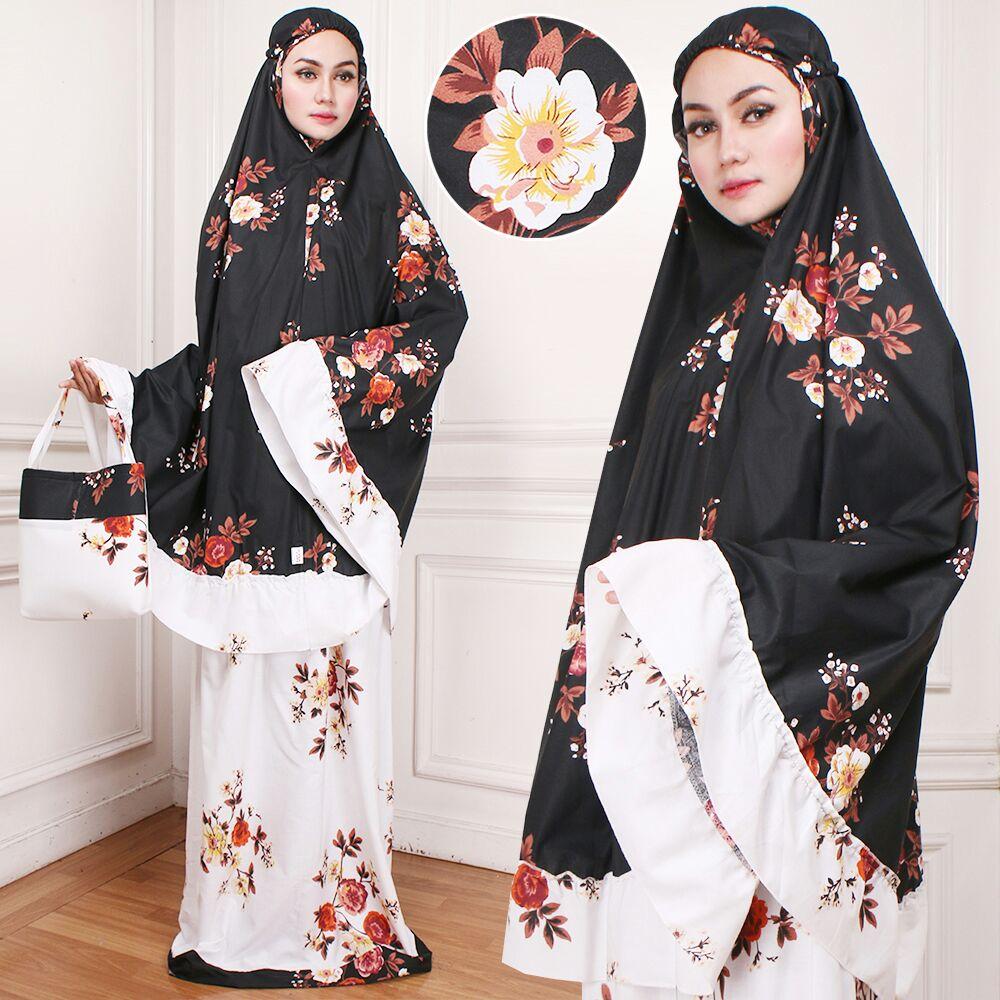 MUKENAH CHELSEA BLACK FIT TO XXL BAHAN KATUN JEPANG