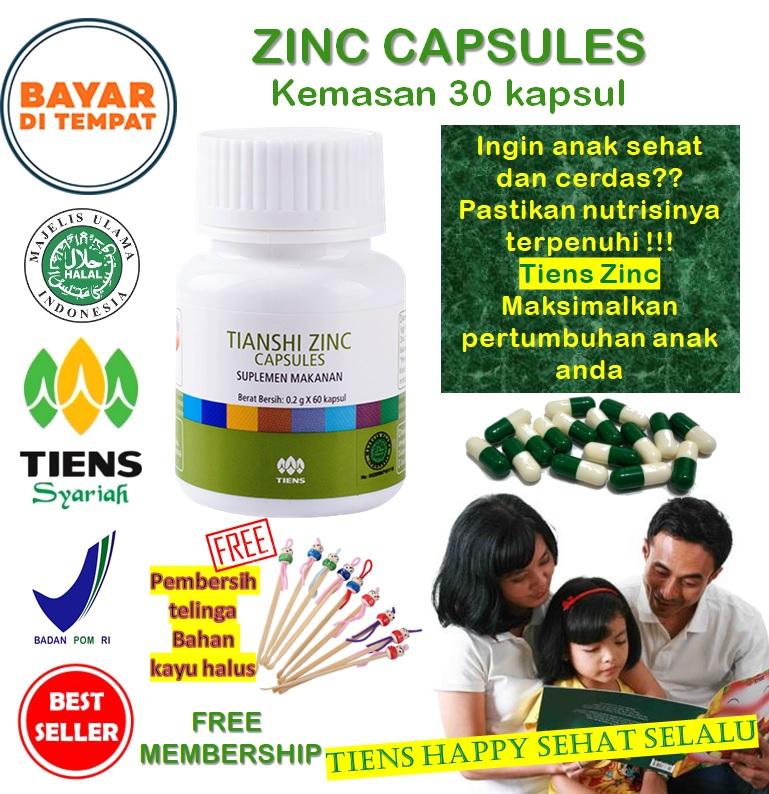 Nutrisi Daya Ingat Otak untuk anak / Vitamin pertumbuhan otak dan badan anak / penguat daya ingat memori anak / anak cerdas dan sehat - 30kapsul Tiens Zinc + 1pcs pembersih telinga + free membership THSS