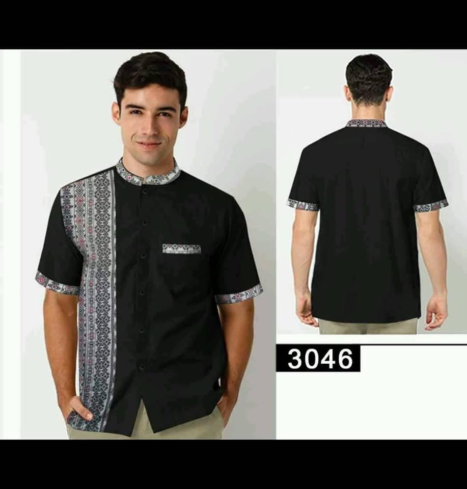 FASHIONFLOWER-BAJU KOKO | KEMEJA PRIA | KEMEJA MUSLIM | MUSLIM WEAR | PAKAIAN PRIA | KEMEJA KOKO | FASHION PRIA | BAJU MUSLIM | BAJU KOKO PRIA KOMBINASI BATIK 3046-HITAM