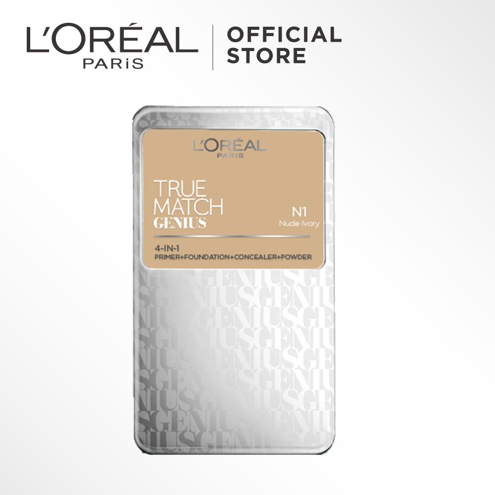 L'Oreal Paris True Match Genius Two Way Cake - N1 Nude Ivory by L'Oreal Paris Makeup Loreal Padat / Compact Powder Matte High Coverage For All Types of Skin / Semua Jenis Kulit Lightweight Ringan Blendable