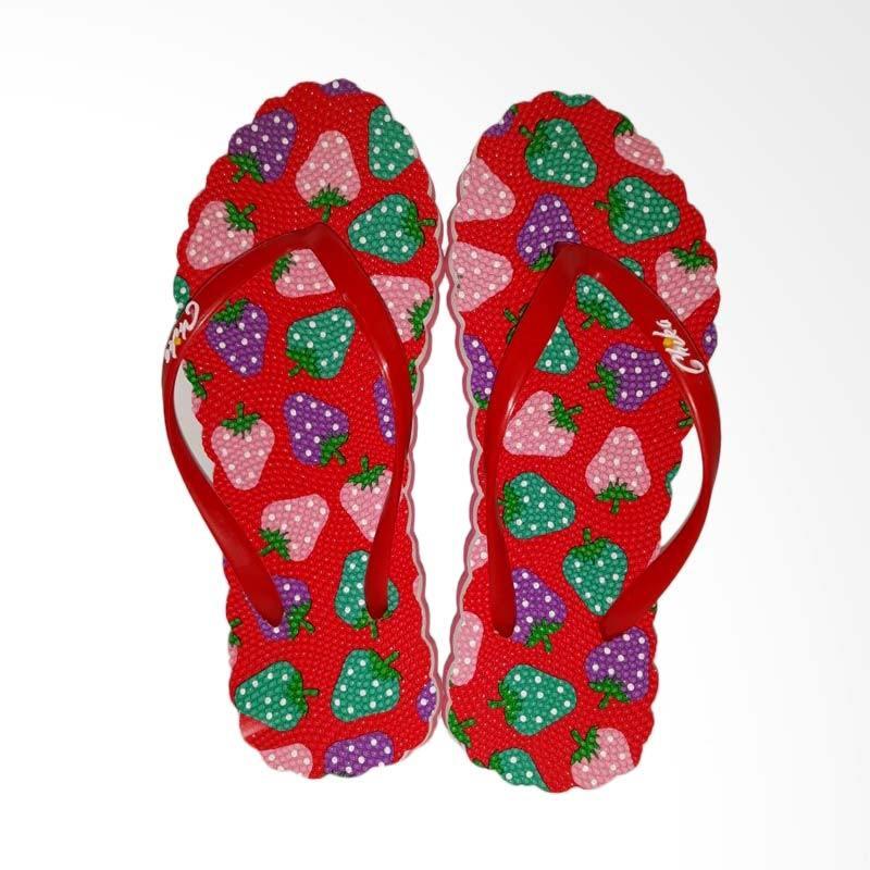 SANDAL JEPIT STRAWBERRY MERAH FASHION WANITA CANTIK TERMURAH TERLARIS HARGA GROSIR BERKUALITAS