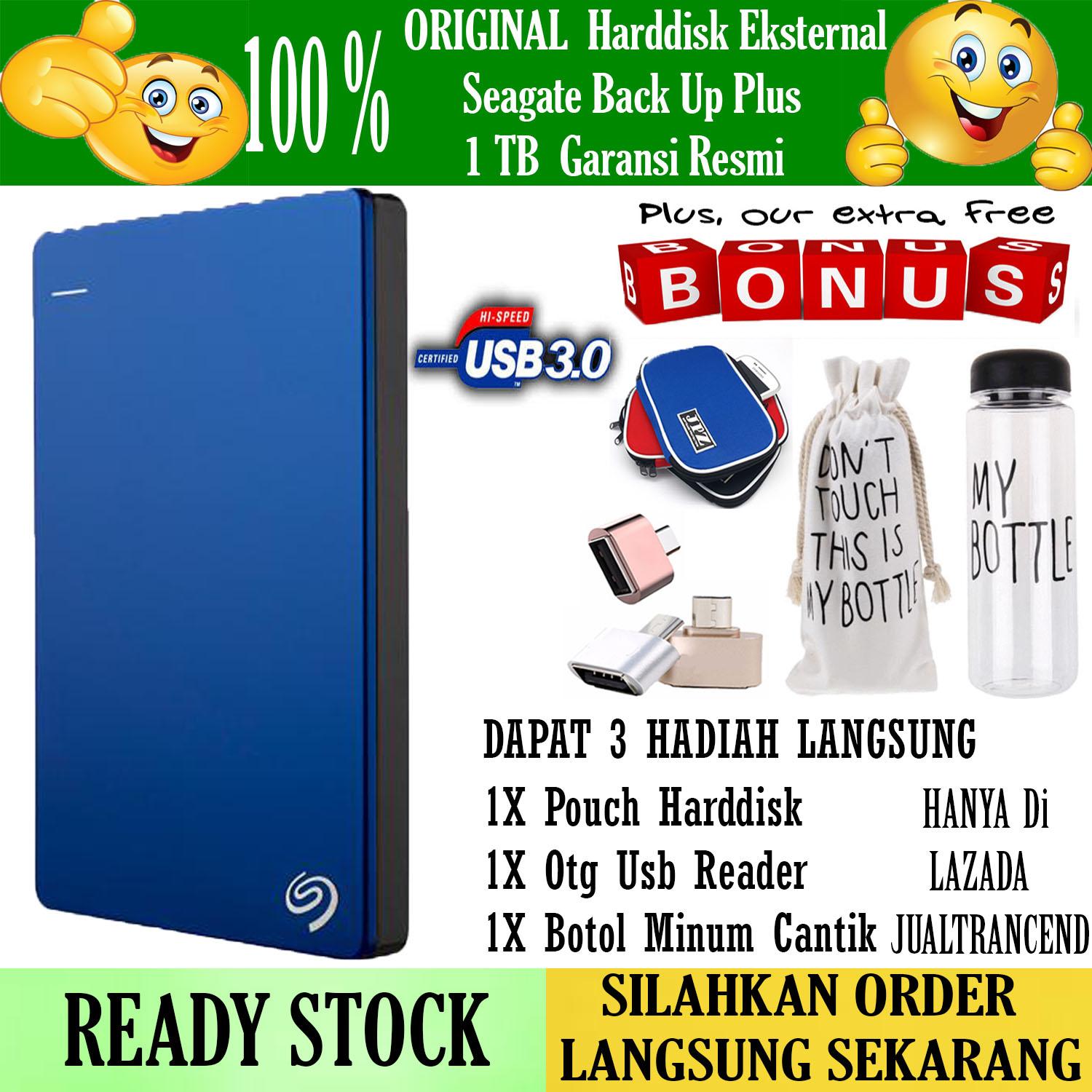 Original 100% Seagate Backup Plus Slim 1TB - HDD - HD - Hardisk External 2.5 - Gratis Usb Otg Mini Reader + Pouch Harddisk + Botol Minum My Bottle Cantik