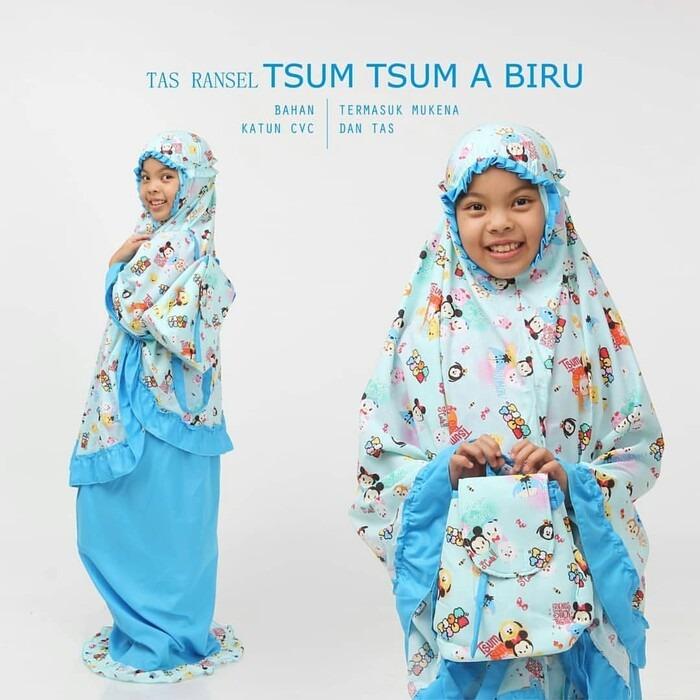Butik Aisyah Mukena Anak Karakter Blue Tsum-Tsum bahan Adem dan Tidak Luntur