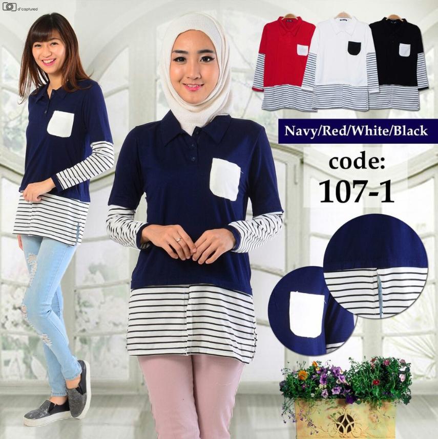 GROSIR BELLE - BAJU ATASAN KAOS MURAH WANITA/CEWEK LENGAN PANJANG TERBARU KEKINIAN TANAH ABANG 107-1