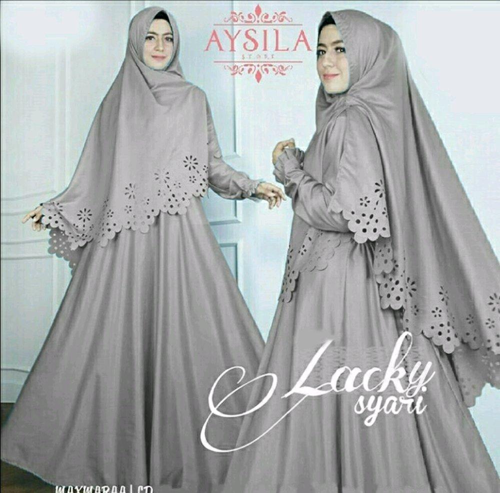 Fashion.Area - Lacky Syari Abu (Dapat Jilbab) / Dress Muslim / Gamis Wanita / Baju Muslim / Hijab Muslim / Fashion Muslim / Syar'i Muslim / Maxi Dress Lengan Panjang / Gamis Modern / Gamis Busui