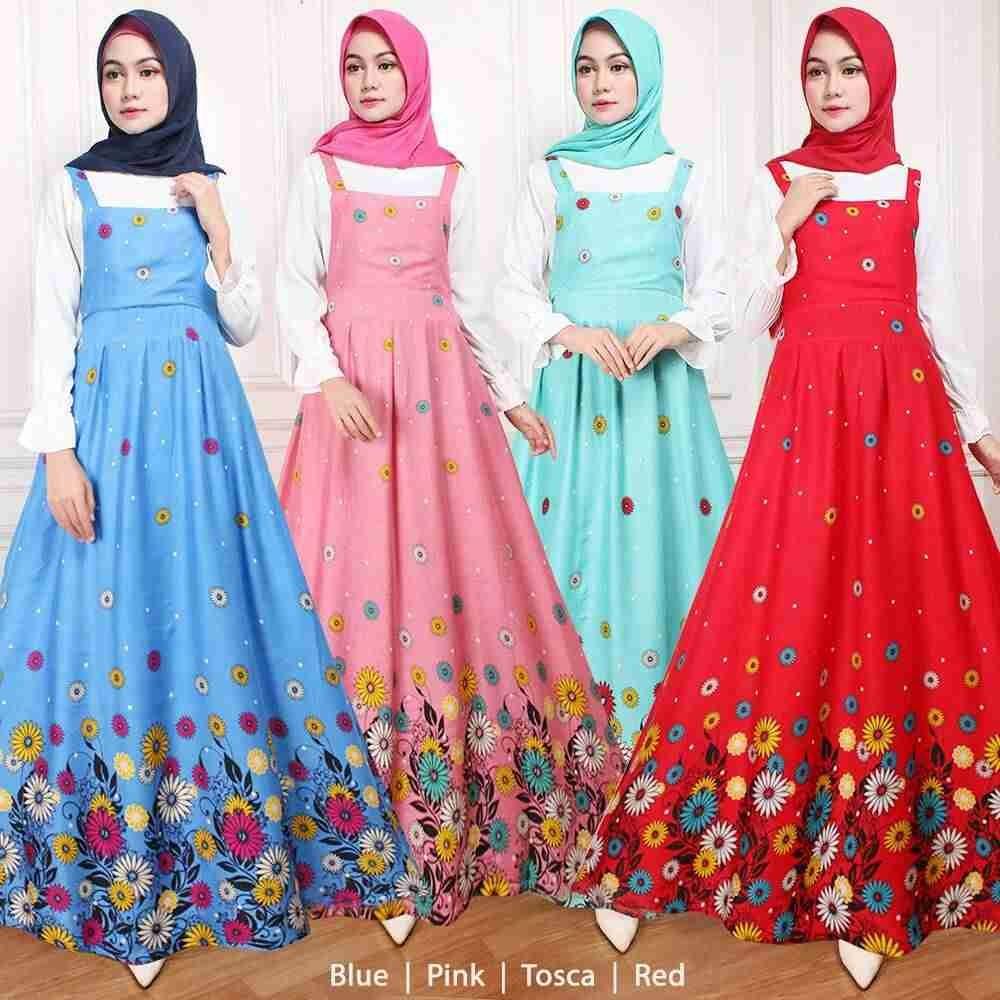 AK - Maxy Bianca - Blue Katun Kembang Combi Wollycrepe (Dalaman Nyatu dgn Luar) No Pasmina Best Quality Akiko Fashion