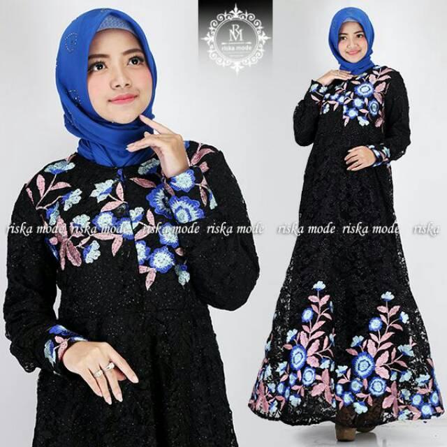 Realpict Gamis Bahan Brokat Bordier Udah Ada Inner