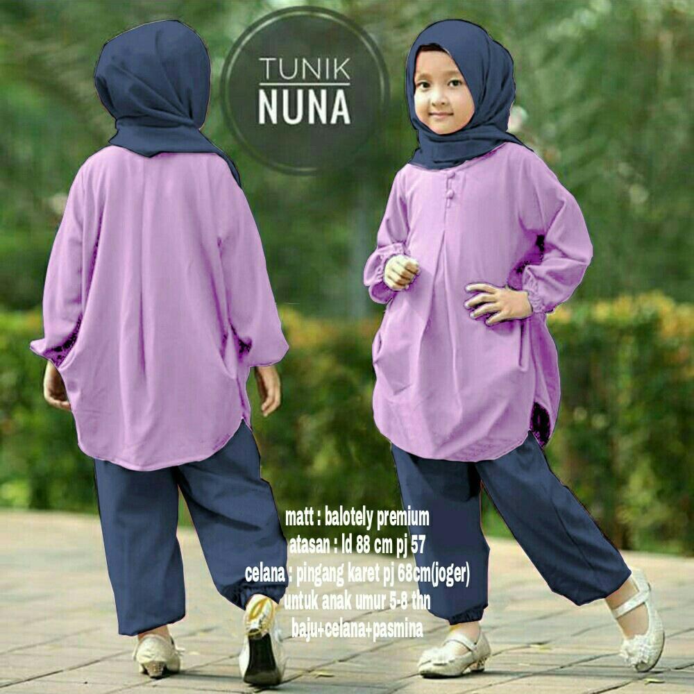 Baju Setelan Anak / Tunik / Celana Panjang / Baju Muslim Anak / Nuna Kid Srt