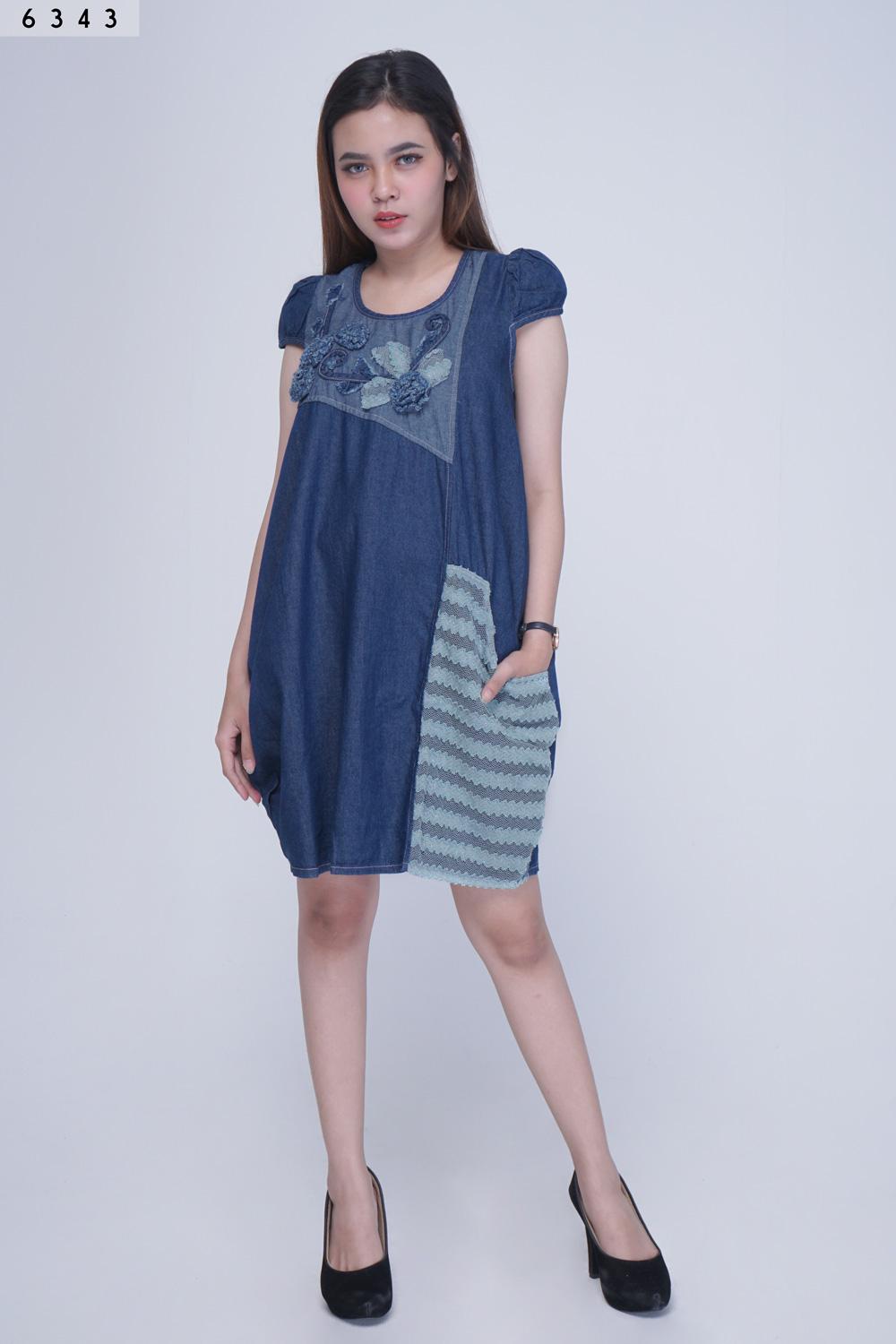 Baju Atasan Wanita Tunik Lengan Pendek Babydoll Chiqa 6343 - Denim