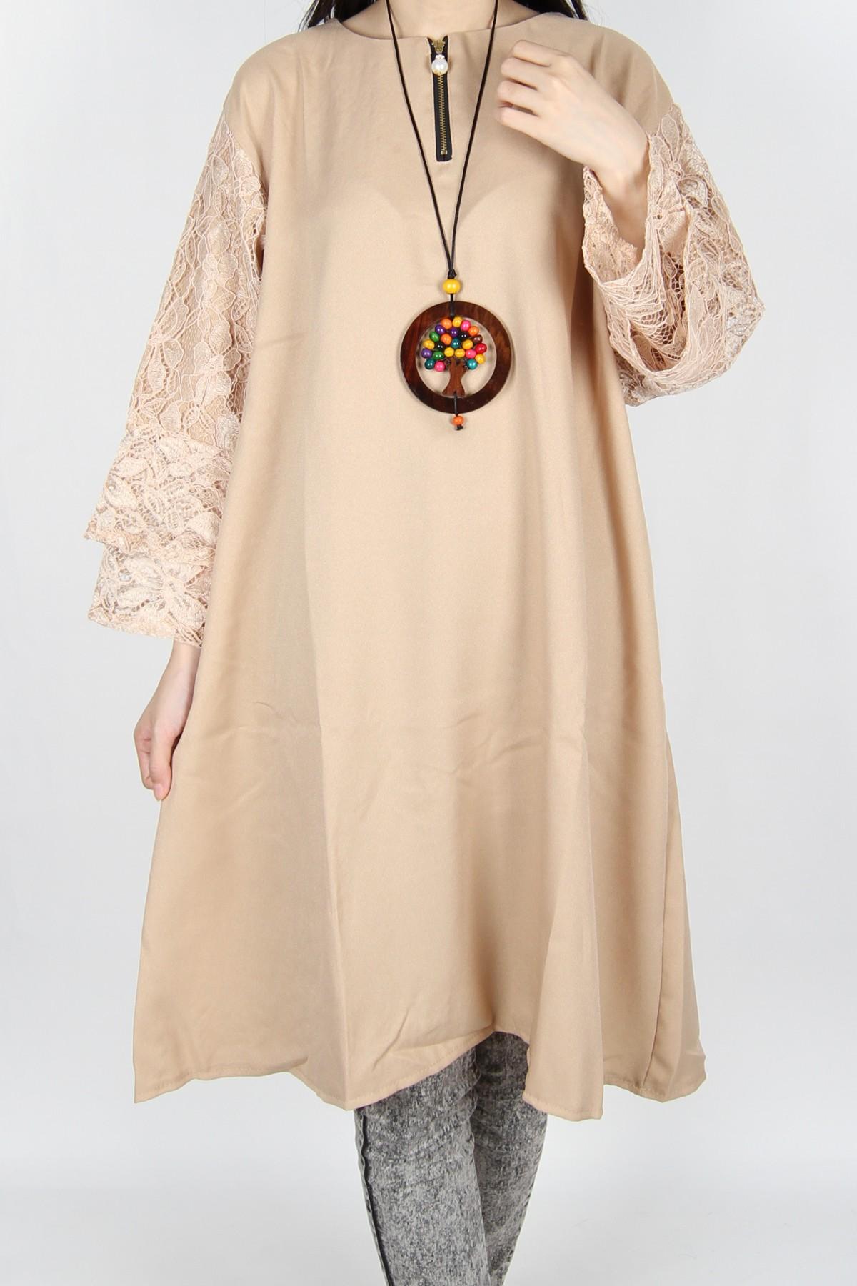 Maliju Tunik Polos Jumbo Bigsize Busui Brokat Katun Almond - A2950