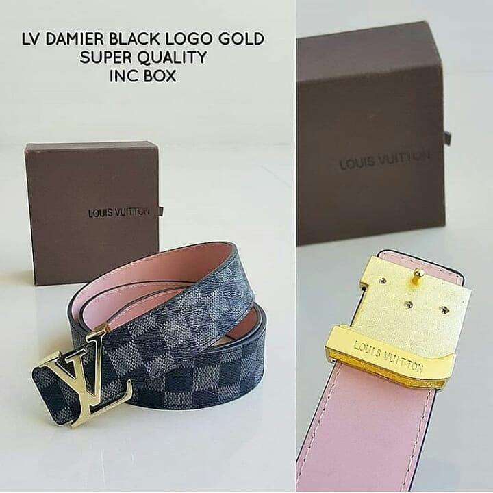Ikat Pinggang LV Damier Black Logo Gold