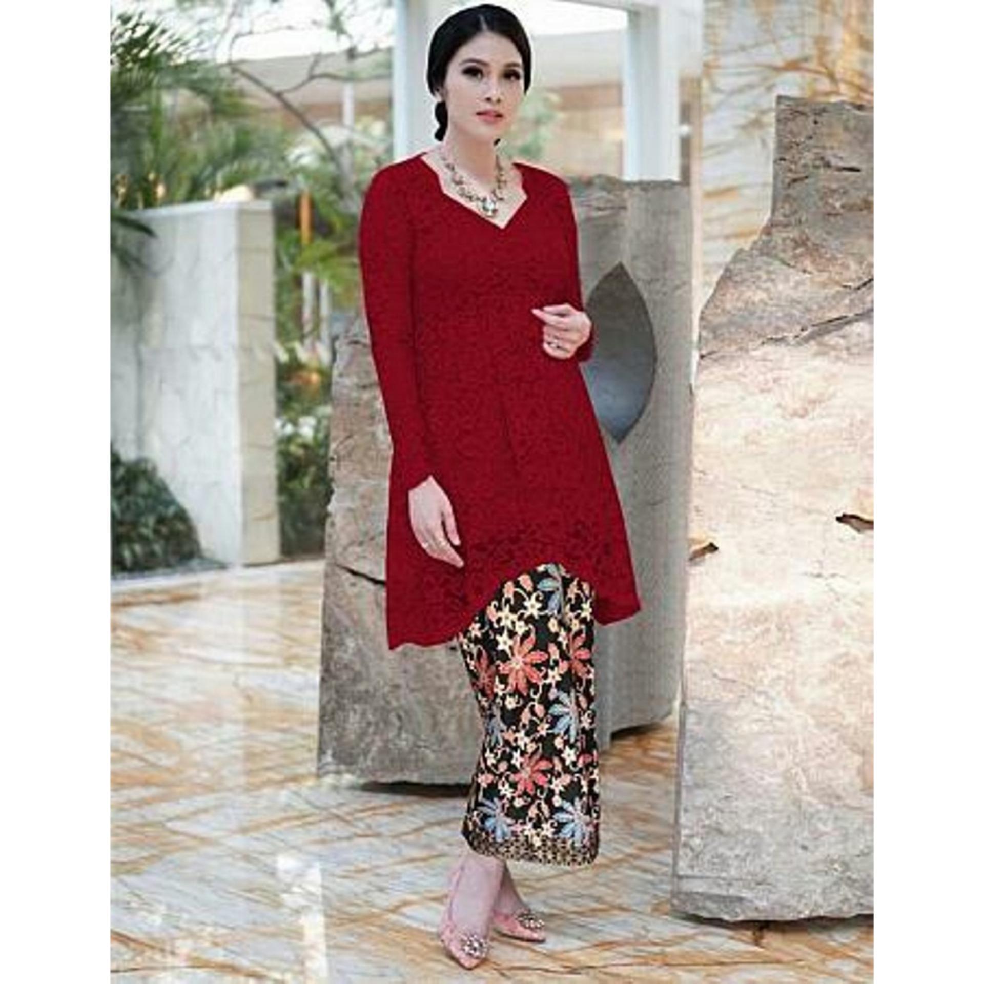 Claryne Setelan Kebaya Wanita Blouse Lengan Panjang Brukat Rok Batik Cantik Dewi