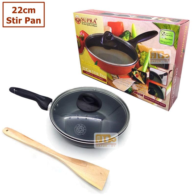 Supra Wajan Stir Pan 22 tutup kaca + spatula - anti lengket / wajan teflon