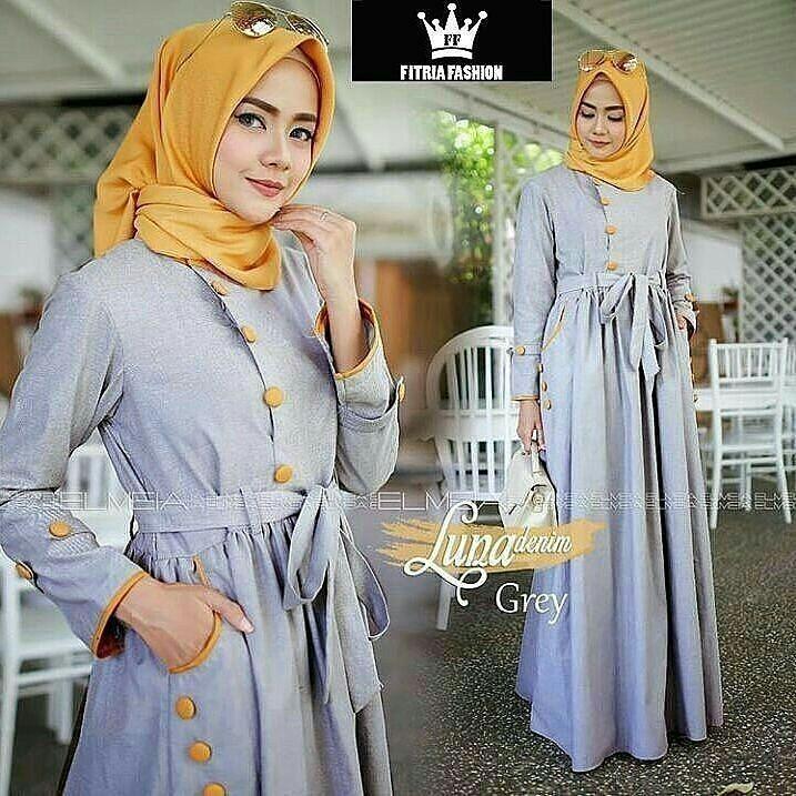 “LUNA DENIM IKN” Maxi Dress Syari Gamis Bahan Balotely Wolfice Katun Rubiah Spandek Panjang Hijab Casual Pakaian Wanita Trand Terbaru Fashionable