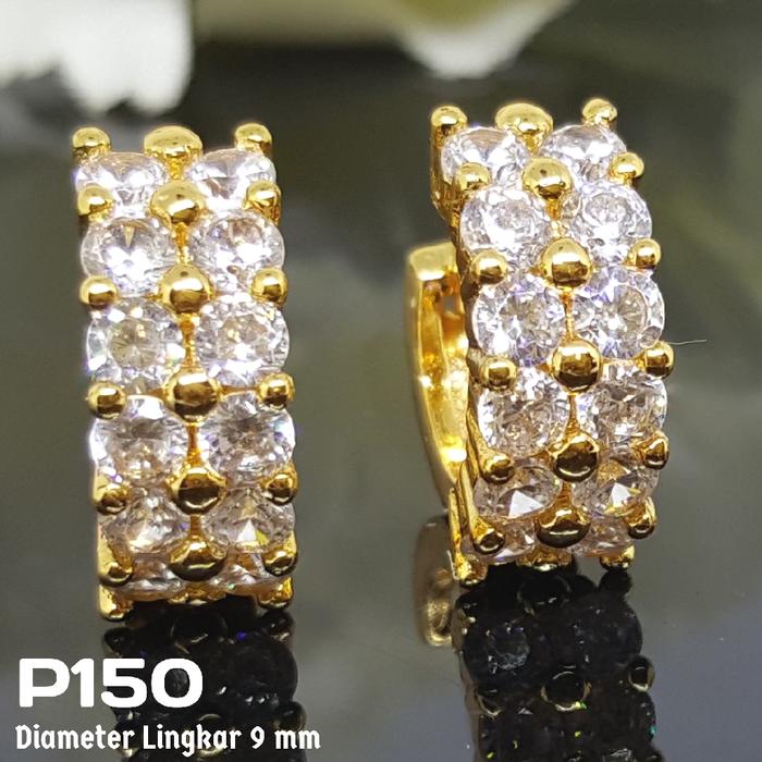 P150 Anting Hoop Bulat Jepit Berlian / Perhiasan Imitasi Xuping Emas