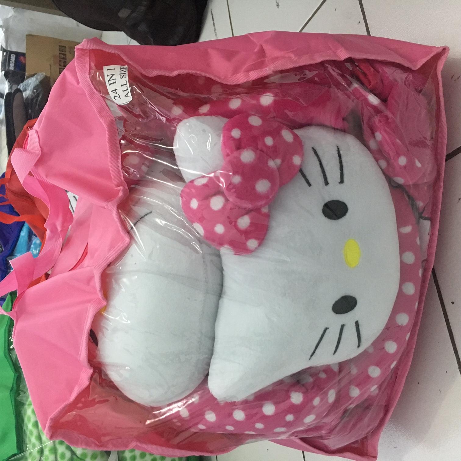 Bantal Mobil 24in1 Sarung jok 24 in 1 Tema Hello Kitty Pink Head-rest Tidak Menyatu 3 Baris Car set