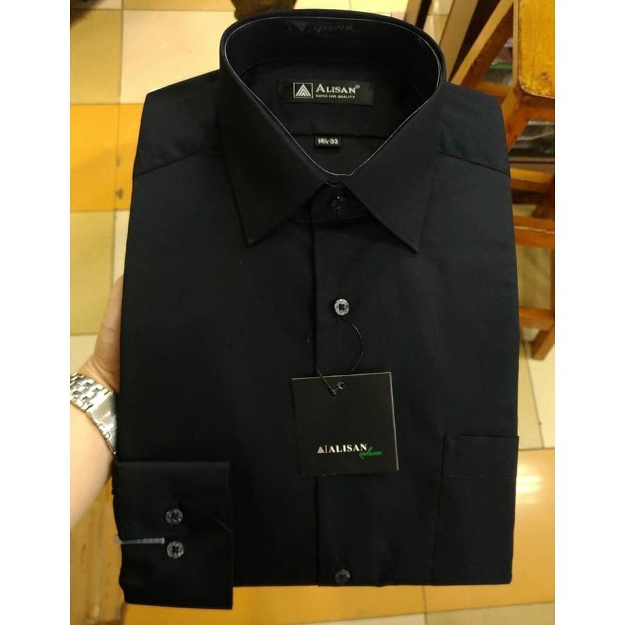 Kemeja Pria Alisan Panjang Hitam Pekat Reguler Fit - Sfgsww