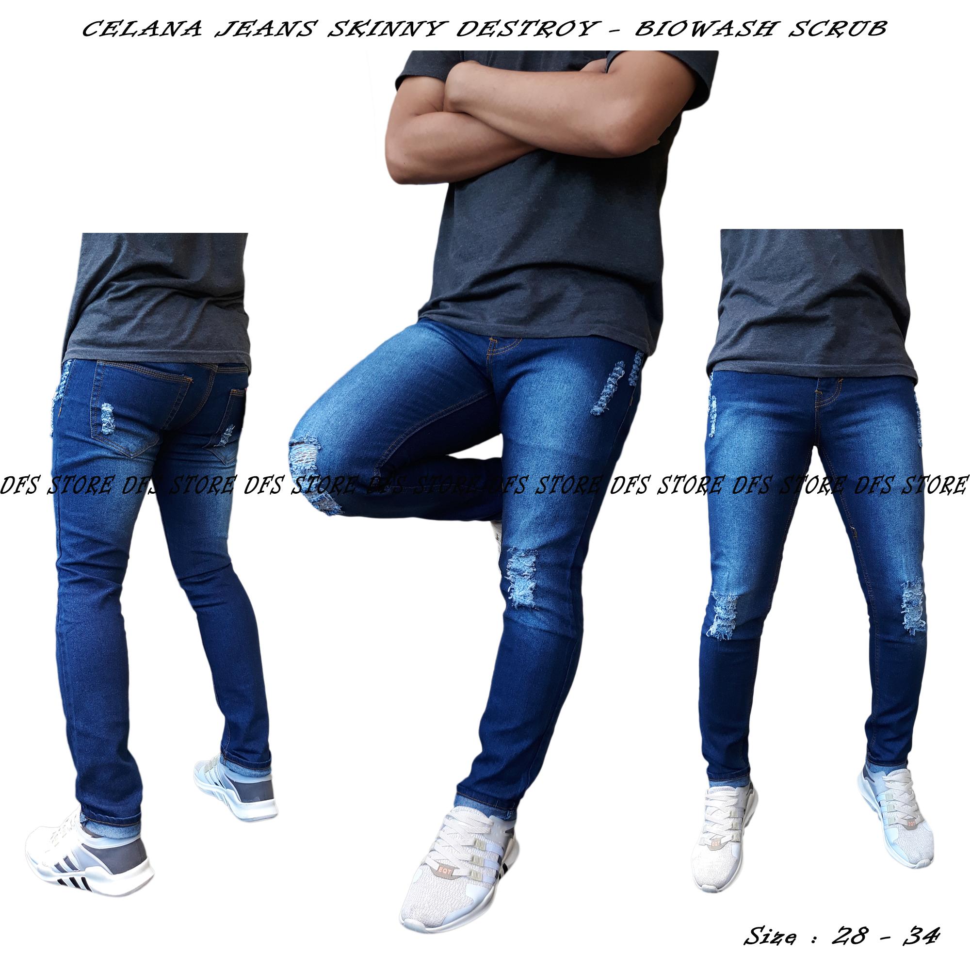 DFS-ChanEight CELANA JEANS SOBEK PRIA SKINNY / SLIMFIT / PENSIL - biowash scrub destroy