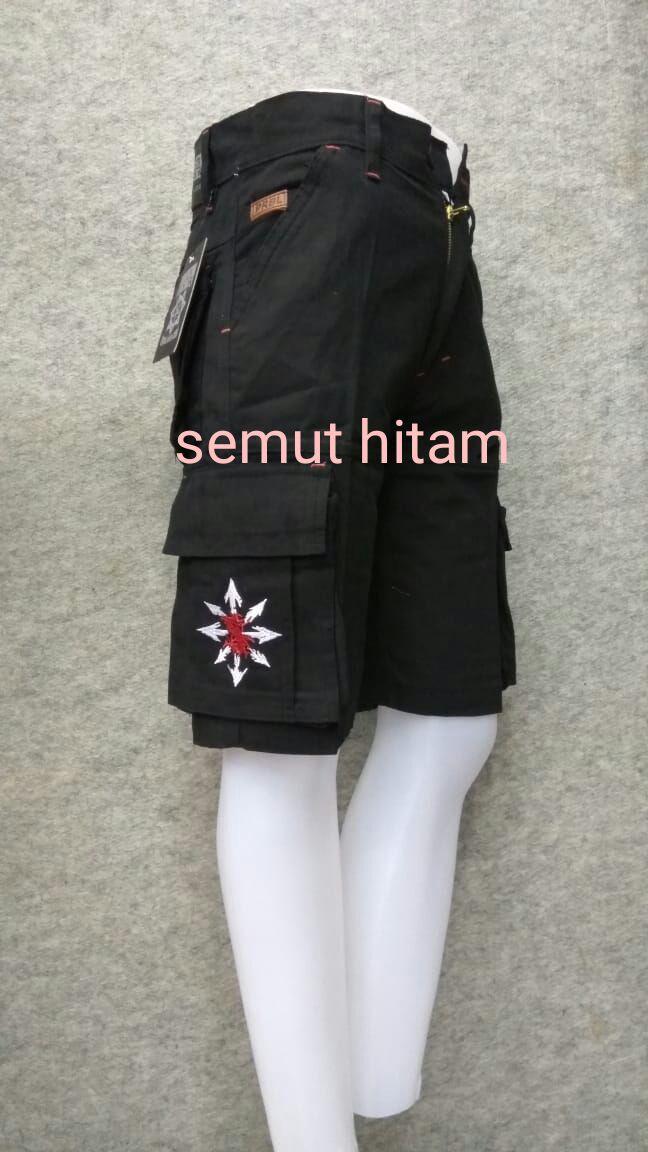 Celana Pendek Cargo Pria / Celana Pendek Kempol Hitam Prapatan Rebel
