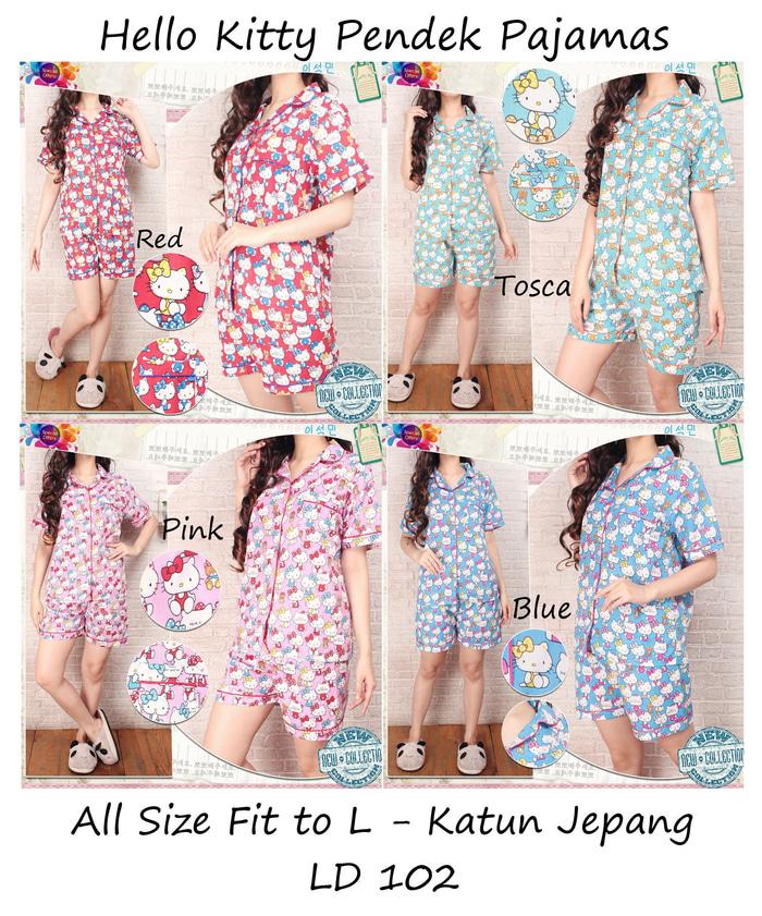 HELLO KITTY PIYAMA CELANA PENDEK PAJAMAS BAJU TIDUR WANITA DEWASA KATU