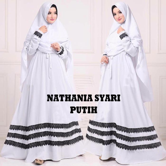Grosir Gamis Syari Murah Nathania Putih (suplayer,konveksi,produsen)